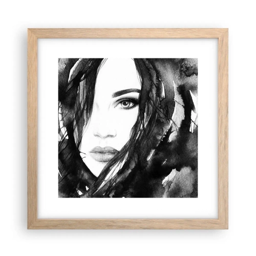 Póster en marco roble claro - Retrato de una dama en blanco y negro - 30x30 cm