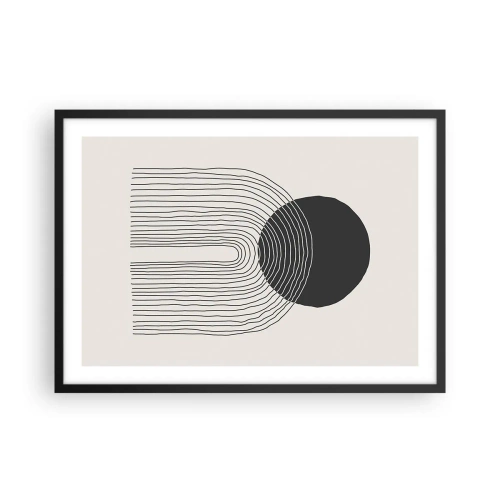 Póster en marco negro - Patrón abstracto con líneas y un círculo negro sobre un fondo claro - 70x50cm - Temblor y certeza - Decoración de pared moderna para salón y dormitorio ARTTOR