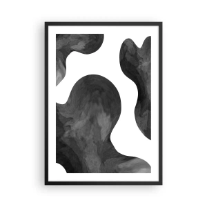Póster en marco negro - Composición abstracta en blanco y negro con formas orgánicas. - 50x70cm - El blanco fluye sobre el negro - Decoración de pared moderna para salón y dormitorio ARTTOR