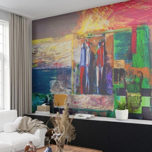 Fotomural Premium Canvas - Composición abstracta con figuras y patrones geométricos. - 100x70cm - Relaciones y emociones - Decoración de pared moderna para salón y dormitorio ARTTOR
