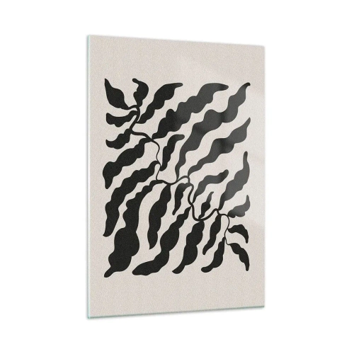 Cuadro sobre vidrio - Impresiones sobre Vidrio - Obra botánica con hojas negras orgánicas. - 50x70cm - La naturaleza de un cuadrado - Decoración de pared moderna para salón y dormitorio ARTTOR