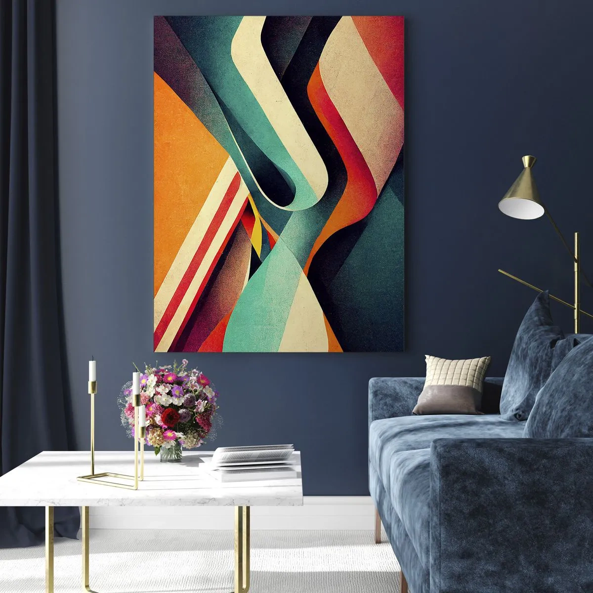 Cuadro sobre vidrio - Impresiones sobre Vidrio - Rayas de colores en una composición abstracta y dinámica - 50x70cm - Composición intensa - Decoración de pared moderna para salón y dormitorio ARTTOR