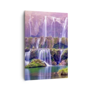 Cuadro sobre lienzo - Impresión de Imagen - Cascadas rodeadas de vegetación con iluminación pastel. - 70x100cm - Escalera al cielo - Decoración de pared moderna para salón y dormitorio ARTTOR