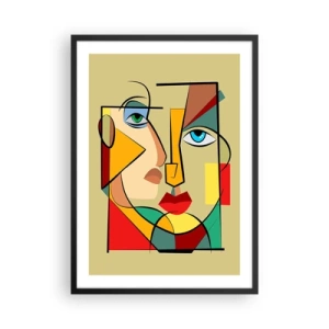 Póster en marco negro - Un retrato cubista en colores intensos. - 50x70cm - Una pareja emparejada - Decoración de pared moderna para salón y dormitorio ARTTOR