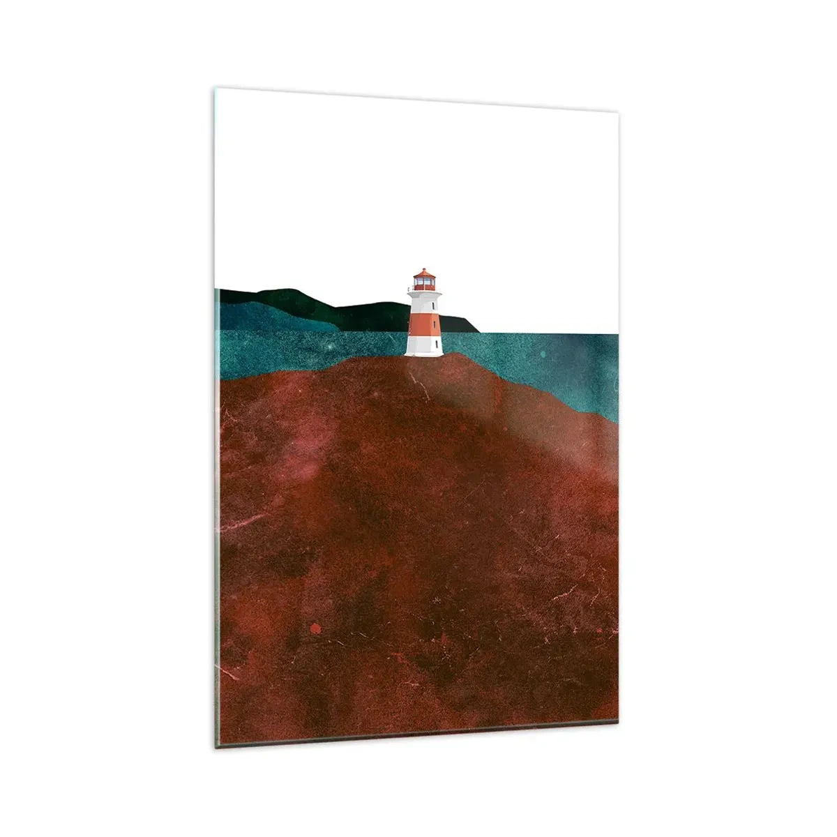 Cuadro sobre vidrio - Impresiones sobre Vidrio - Un faro con las montañas y el mar como telón de fondo - 80x120cm - Mirando al mar - Decoración de pared moderna para salón y dormitorio ARTTOR