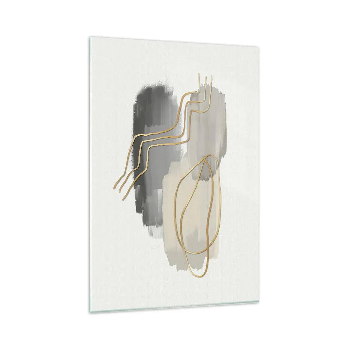 Cuadro sobre vidrio - Impresiones sobre Vidrio - Líneas doradas abstractas sobre un fondo gris - 80x120cm - Persistencia y movimiento - Decoración de pared moderna para salón y dormitorio ARTTOR