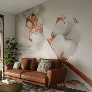 Fotomural Premium Sand - Un suave tacto - Flor de algodon, Flor, Ramita de algodón - 500x350 cm
