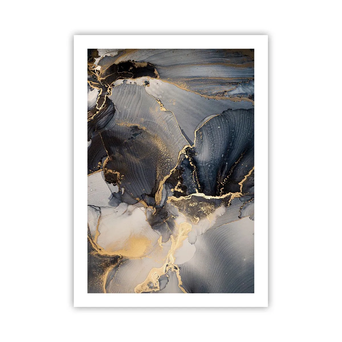 Póster - Una composición abstracta en tonos oscuros con acentos dorados. - 50x70cm - La vida de una piedra - Decoración de pared moderna para salón y dormitorio ARTTOR