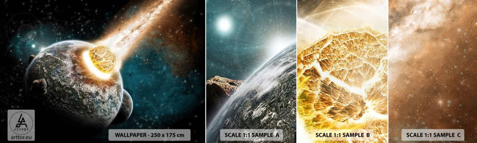 Muestra de fotomural autoadhesivo Deluxe Sticker - ¿Condena o nacimiento? - Abstracción, Cosmos, Cometa - 100x30 cm