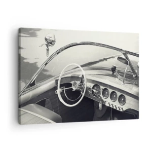 Cuadro sobre lienzo - Impresión de Imagen - Interior de coche clásico en estilo monocromático. - 70x50cm - Tiempo para los ricos - Decoración de pared moderna para salón y dormitorio ARTTOR