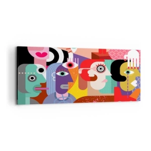 Cuadro sobre lienzo - Impresión de Imagen - Abstracción colorida con caras geométricas. - 120x50cm - Estilo Picasso - Decoración de pared moderna para salón y dormitorio ARTTOR