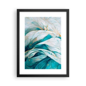 Póster en marco negro - Abstracción azul con motivos dorados - 30x40 cm