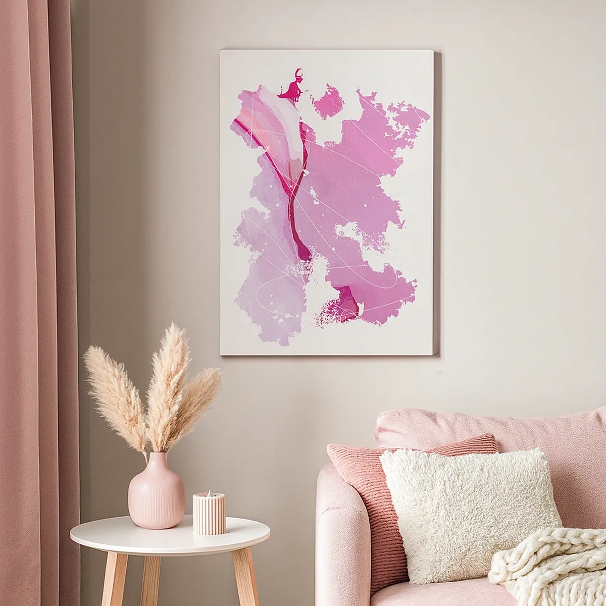 Cuadro sobre lienzo - Impresión de Imagen - Mapa del mundo abstracto en tonos rosa - 50x70cm - Mapa de un mundo rosa - Decoración de pared moderna para salón y dormitorio ARTTOR