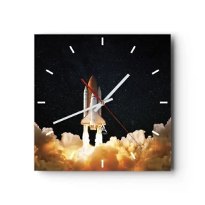 Reloj de pared - Reloj de vidrio - Un cohete espacial despegando contra el cielo estrellado. - 30x30cm - ¡Ad astra! - Decoración de pared moderna para salón y dormitorio ARTTOR
