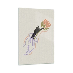 Cuadro sobre vidrio - Impresiones sobre Vidrio - Un ramo de flores minimalista de estilo delicado. - 80x120cm - Un toque fraternal - Decoración de pared moderna para salón y dormitorio ARTTOR