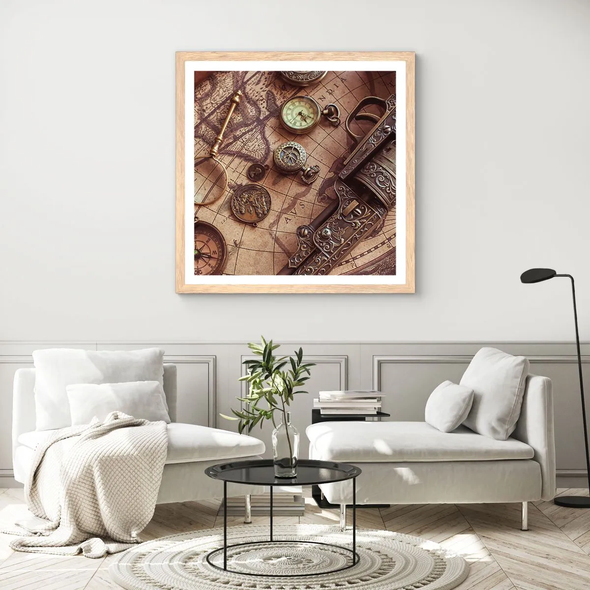 Póster en marco roble claro - La aventura llama - 40x40 cm