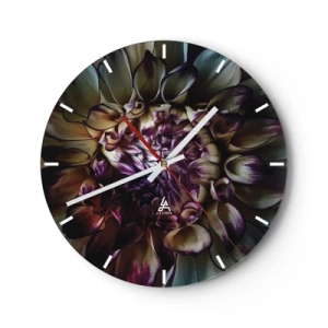 Reloj de pared - Reloj de vidrio - Primer plano de pétalos de flores en tonos oscuros. - 30x30cm - El florecimiento de la hermosura - Decoración de pared moderna para salón, cocina y dormitorio ARTTOR
