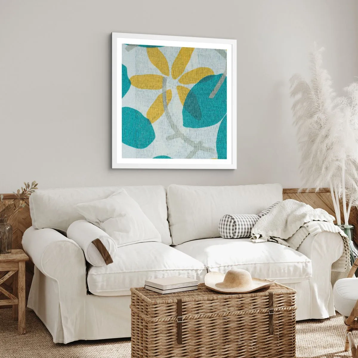 Póster en marco blanco - Entre hojas azules - 60x60 cm
