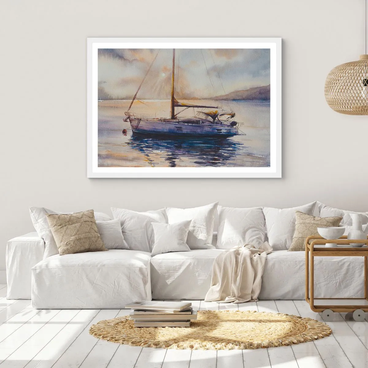 Póster en marco blanco - Atardecer en la bahía - 40x30 cm