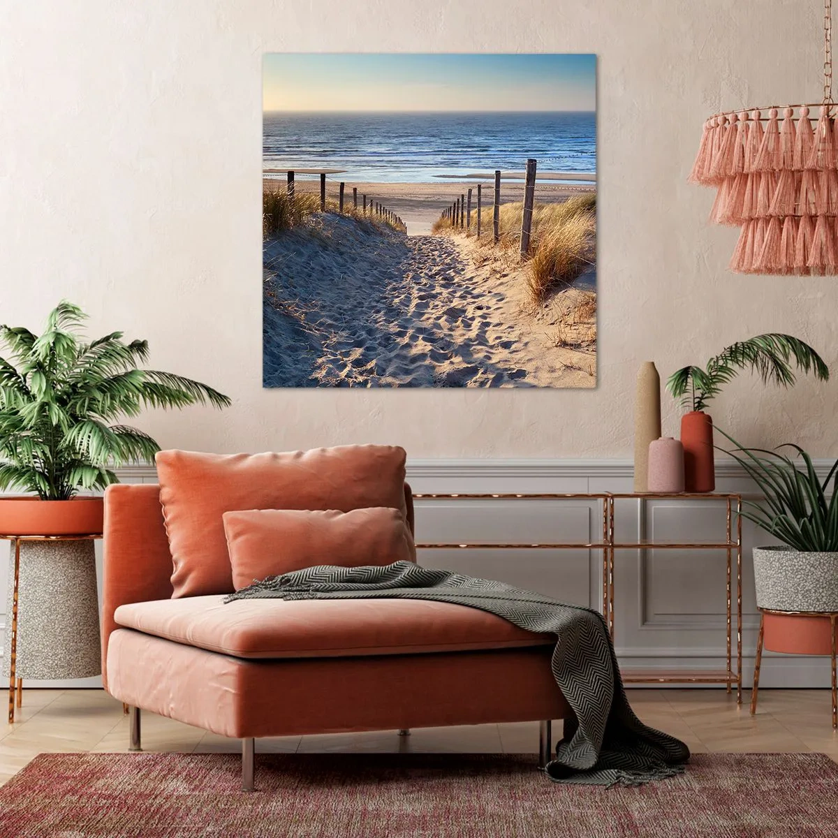 Cuadro sobre lienzo - Impresión de Imagen - El sonido del mar, el canto de los pájaros, una playa virgen entre las dunas... - 30x30 cm