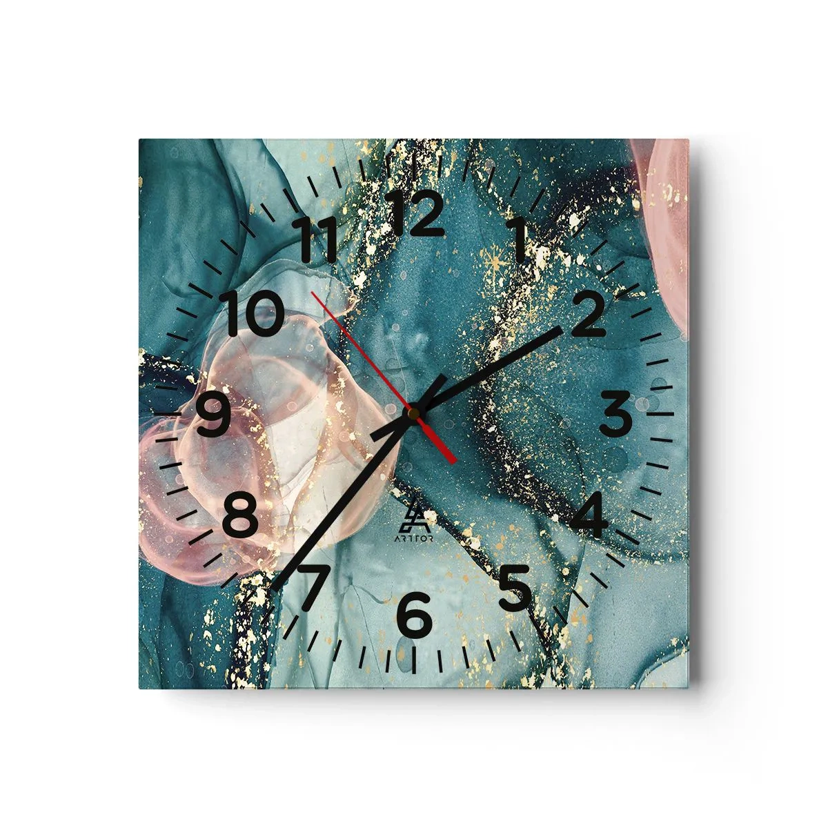Reloj de pared - Reloj de vidrio - Seda azul, tul rosa - 30x30 cm