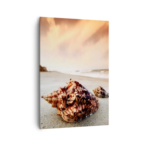 Cuadro sobre lienzo - Impresión de Imagen - Conchas en la playa al atardecer - 70x100cm - Los exiliados de las olas - Decoración de pared moderna para salón y dormitorio ARTTOR