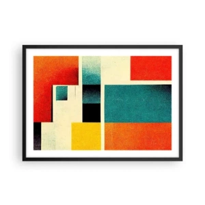 Póster en marco negro - Abstracción geométrica con rectángulos y cuadrados de colores. - 70x50cm - Abstracción geométrica - buena energía - Decoración de pared moderna para salón y dormitorio ARTTOR