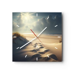 Reloj de pared - Reloj de vidrio - Dunas doradas en la playa al atardecer con vistas al mar - 30x30cm - Paisaje tranquilizador - Decoración de pared moderna para salón y dormitorio ARTTOR