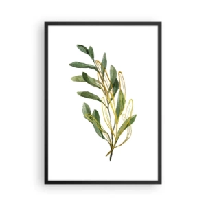 Póster en marco negro - Rama de acuarela con delicados acentos dorados. - 50x70cm - La vida se abre camino - Decoración de pared moderna para salón y dormitorio ARTTOR