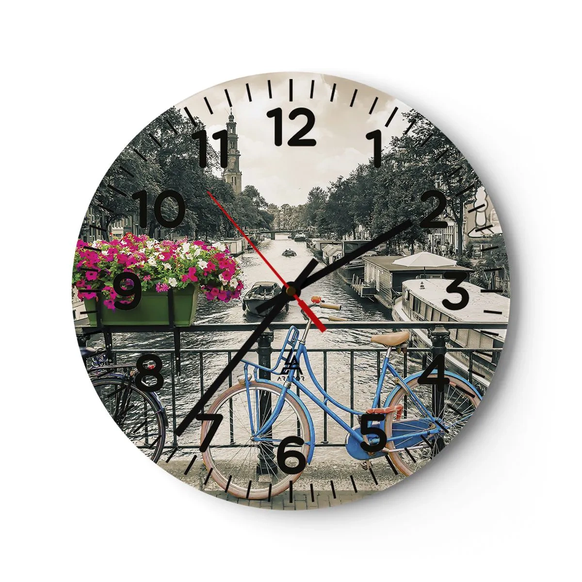Reloj de pared - Reloj de vidrio - Los colores de una calle de Ámsterdam - 30x30 cm