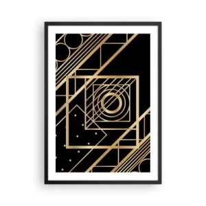 Póster en marco negro - Patrones geométricos dorados sobre fondo negro en estilo Art Déco - 50x70cm - Geometría dorada - Decoración de pared moderna para salón y dormitorio ARTTOR