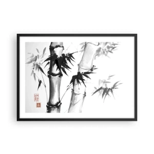 Póster en marco negro - Bambú de acuarela de estilo japonés sobre un fondo blanco. - 70x50cm - Primer plano de Oriente - Decoración de pared moderna para salón y dormitorio ARTTOR