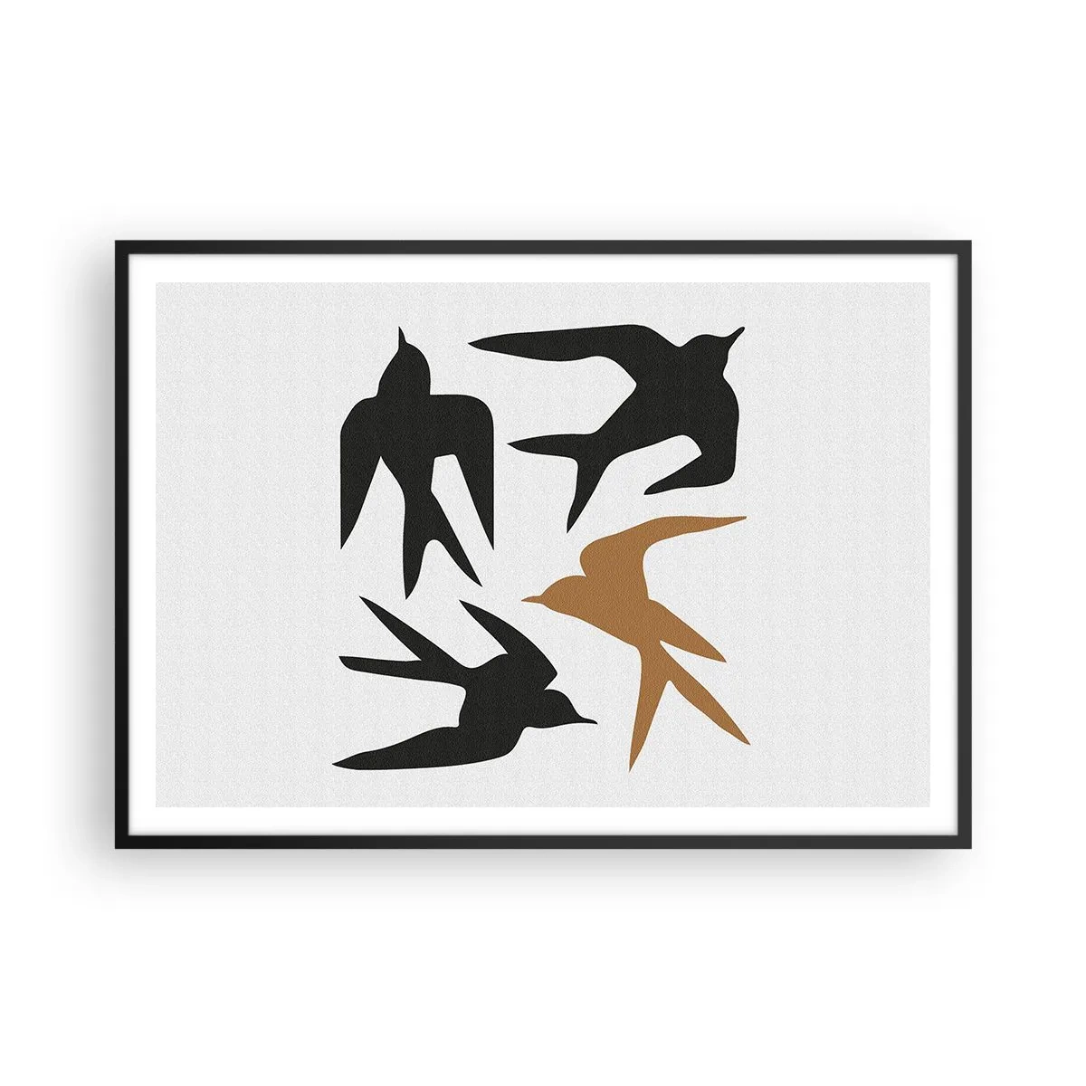 Póster en marco negro - Siluetas de golondrinas en negro y dorado - 100x70cm - Juegos de golondrinas - Decoración de pared moderna para salón y dormitorio ARTTOR