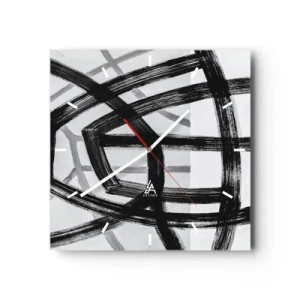 Reloj de pared - Reloj de vidrio - Líneas abstractas en blanco y negro que se cruzan sobre un fondo claro - 30x30cm - Construir profundidad - Decoración de pared moderna para salón y dormitorio ARTTOR