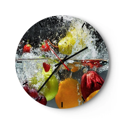 Reloj de pared - Reloj de vidrio - Fruta sumergida en agua con efecto salpicadura - 30x30cm - Refresco afrutado - Decoración de pared moderna para salón, cocina y dormitorio ARTTOR