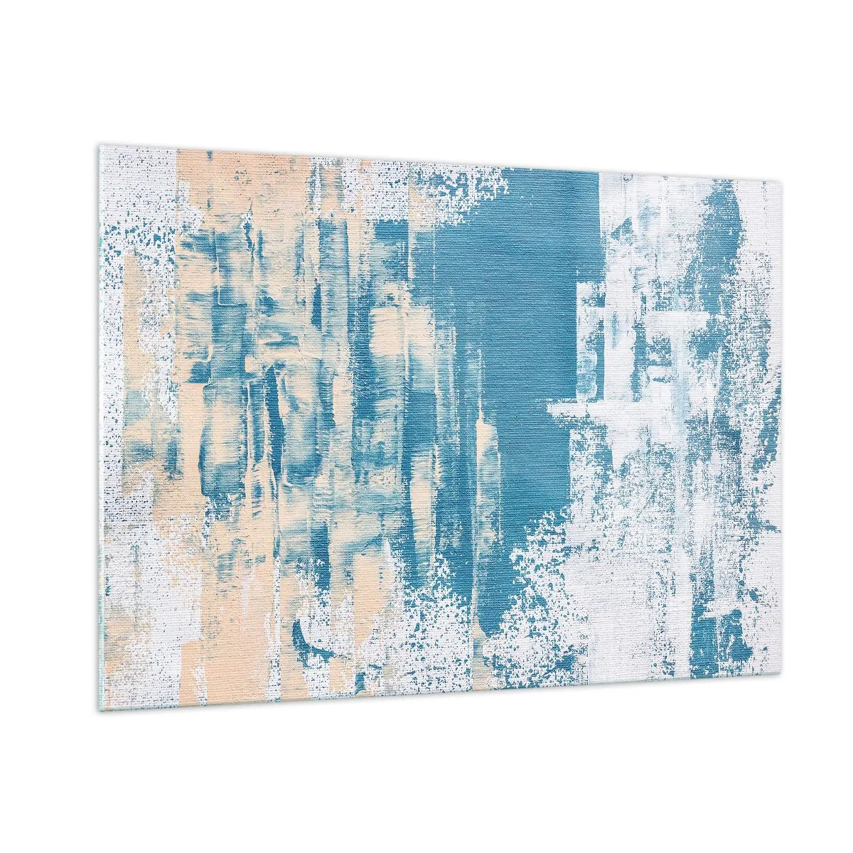 Cuadro sobre vidrio - Impresiones sobre Vidrio - Abstracción en azul y beige con textura de pincel. - 100x70cm - A través de un carámbano - Decoración de pared moderna para salón y dormitorio ARTTOR