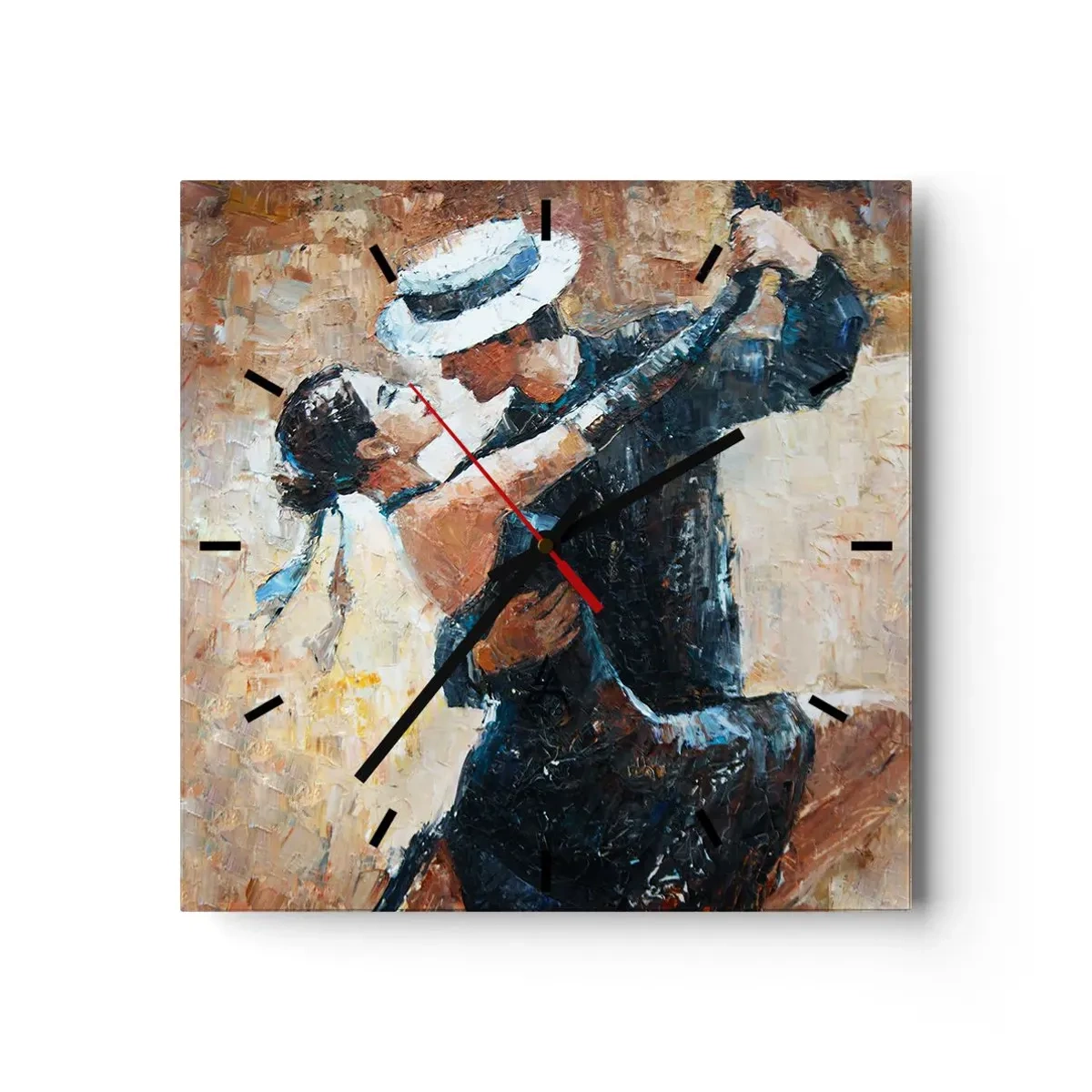 Reloj de pared - Reloj de vidrio - Una pareja bailando tango en un estilo romántico y elegante. - 30x30cm - Estilo Rudolf Valentino - Decoración de pared moderna para salón y dormitorio ARTTOR