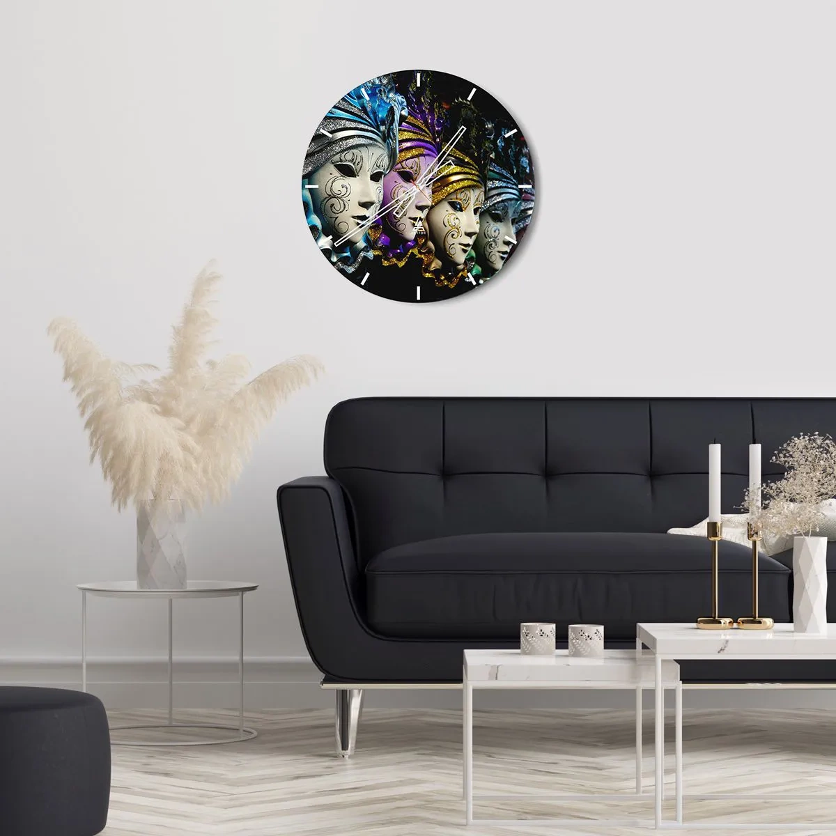 Reloj de pared - Reloj de vidrio - Misterio en oro y plata - 30x30 cm