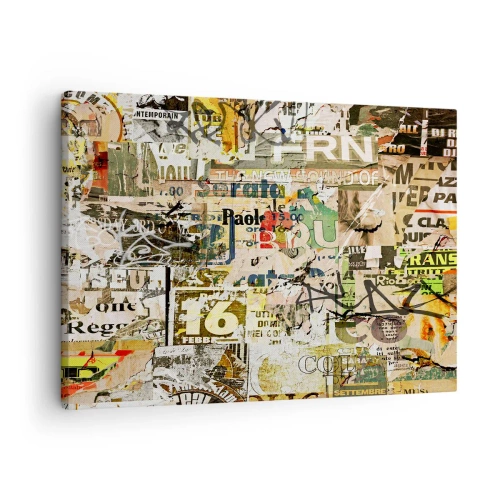 Cuadro sobre lienzo - Impresión de Imagen - Un collage de fragmentos de periódicos y carteles en estilo artístico. - 70x50cm - Oh, está sucediendo... - Decoración de pared moderna para salón y dormitorio ARTTOR