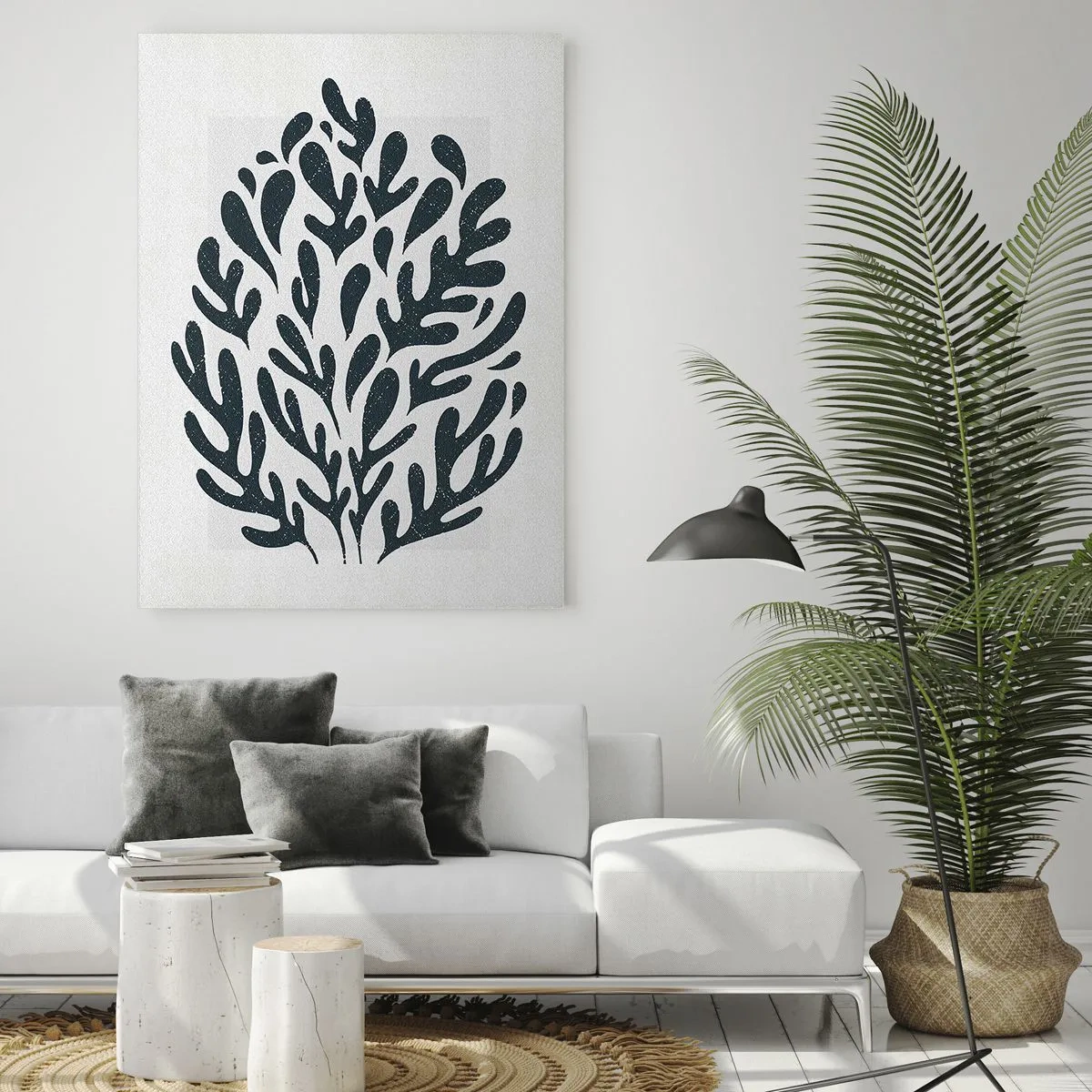 Cuadro sobre vidrio - Impresiones sobre Vidrio - Motivo de hoja abstracta oscura sobre un fondo claro - 80x120cm - Formas de la naturaleza - Decoración de pared moderna para salón y dormitorio ARTTOR