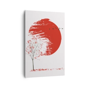 Cuadro sobre lienzo - Impresión de Imagen - Círculo rojo y árbol de estilo japonés. - 80x120cm - ¿Conoces este país? - Decoración de pared moderna para salón y dormitorio ARTTOR