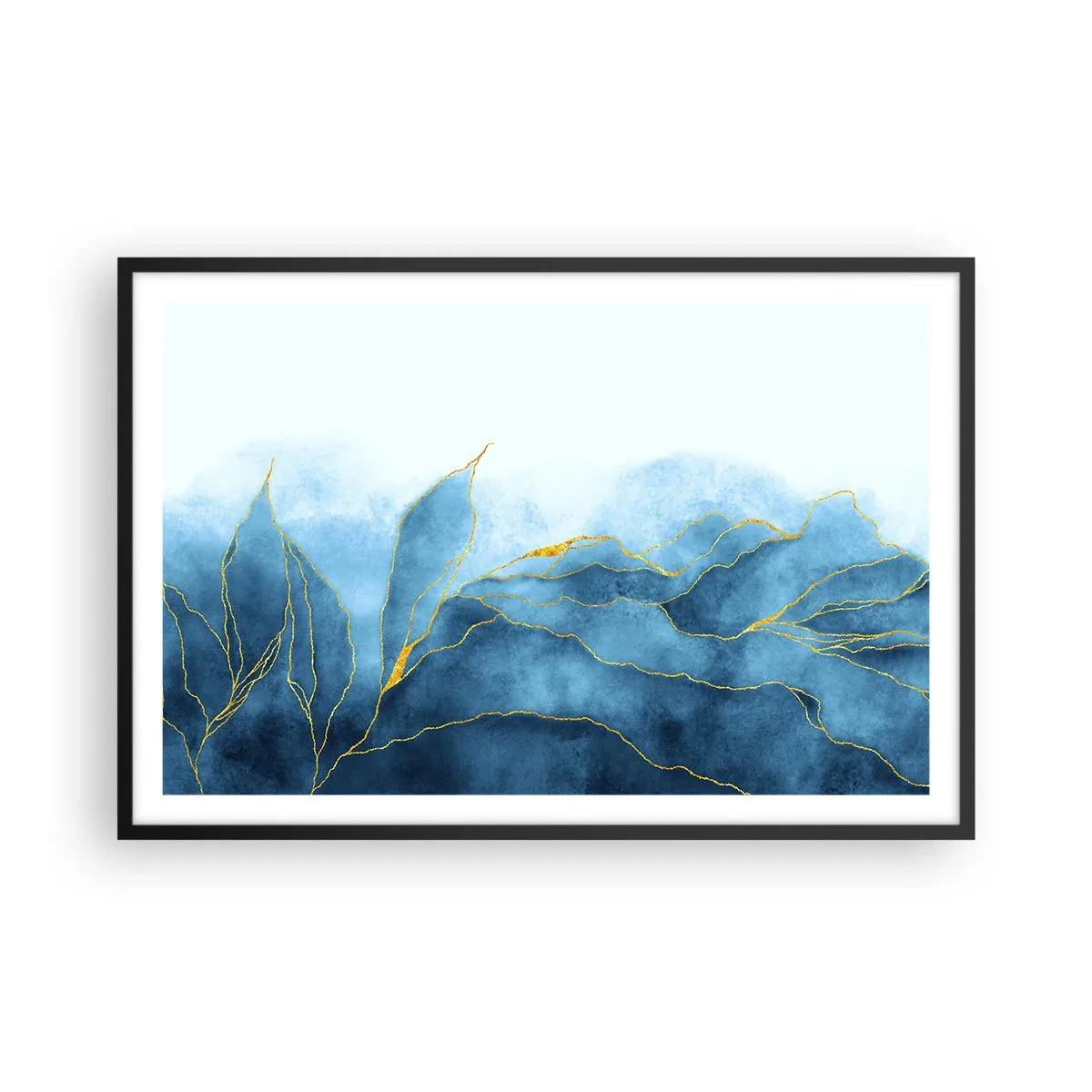 Póster en marco negro - Oro y azul - 91x61 cm
