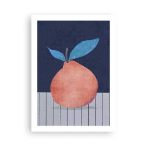 Póster - Una ilustración minimalista de una naranja sobre un fondo azul marino. - 50x70cm - Convexidad y plano - Decoración de pared moderna para salón y dormitorio ARTTOR