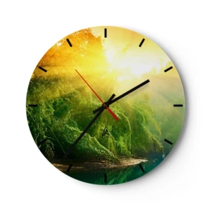 Reloj de pared - Reloj de vidrio - Paisaje forestal con rayos de sol. - 30x30cm - Ahogarse en el sol y la sombra - Decoración de pared moderna para salón, cocina y dormitorio ARTTOR