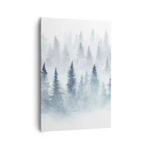 Cuadro sobre lienzo - Impresión de Imagen - Bosques de coníferas bañados por una delicada niebla. - 70x100cm - Envuelto en la niebla - Decoración de pared moderna para salón y dormitorio ARTTOR