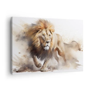 Cuadro sobre lienzo - Impresión de Imagen - Un retrato dinámico de un león en colores naturales. - 70x50cm - El rey ha partido - Decoración de pared moderna para salón y dormitorio ARTTOR