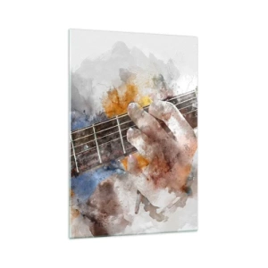 Cuadro sobre vidrio - Impresiones sobre Vidrio - Imagen abstracta de una mano tocando la guitarra. - 70x100cm - Poesía entre las cuerdas - Decoración de pared moderna para salón y dormitorio ARTTOR