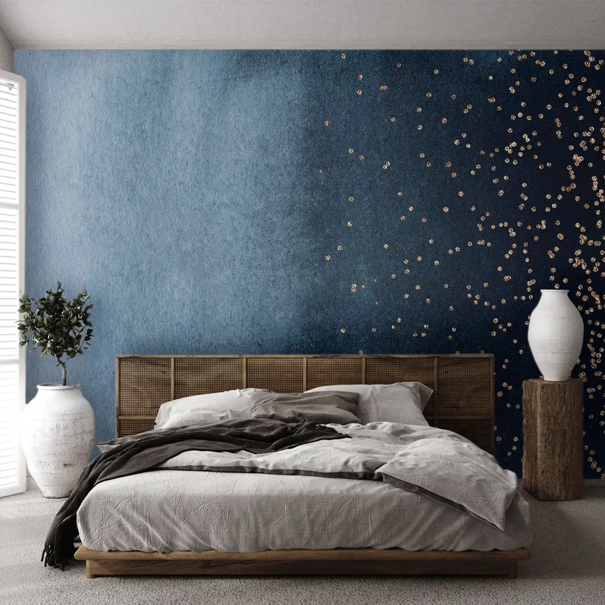 Fotomural Premium Canvas - Degradados azules con sutiles acentos dorados - 100x70cm - Composición - fases azules - Decoración de pared moderna para salón y dormitorio ARTTOR