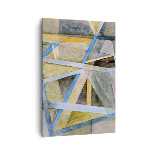 Cuadro sobre lienzo - Impresión de Imagen - Composición geométrica con líneas claras y azules. - 70x100cm - ¿Recto o inclinado? - Decoración de pared moderna para salón y dormitorio ARTTOR