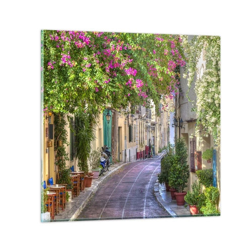 Cuadro sobre vidrio - Impresiones sobre Vidrio - Un callejón floreciente - 50x50 cm